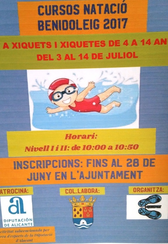 Cursos de natación Benidoleig 2017. Inscripciones hasta el 28 de junio