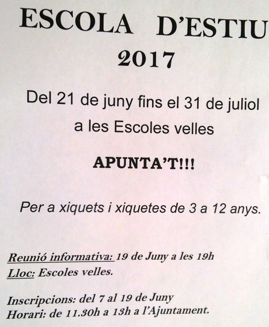 Escuela de verano 2017. Reunión informativa 19 de junio a las 19h en las "escuelas viejas"